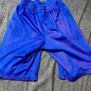 Blue shorts with orange dots